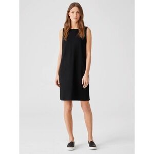 Eileen Fisher Black Sleeveless Viscose Jersey Shift Dress XS Comfortable Relaxed